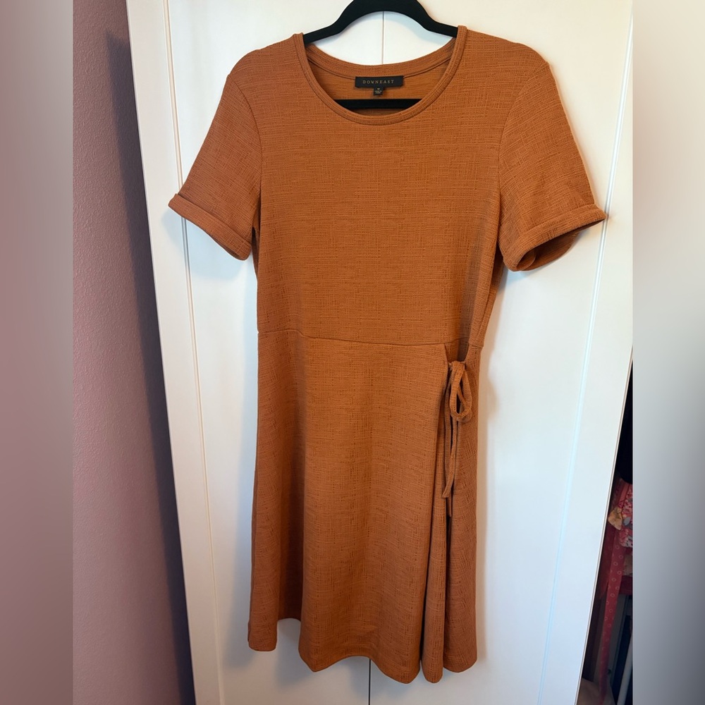 DownEast Rust Orange Faux Wrap Dress